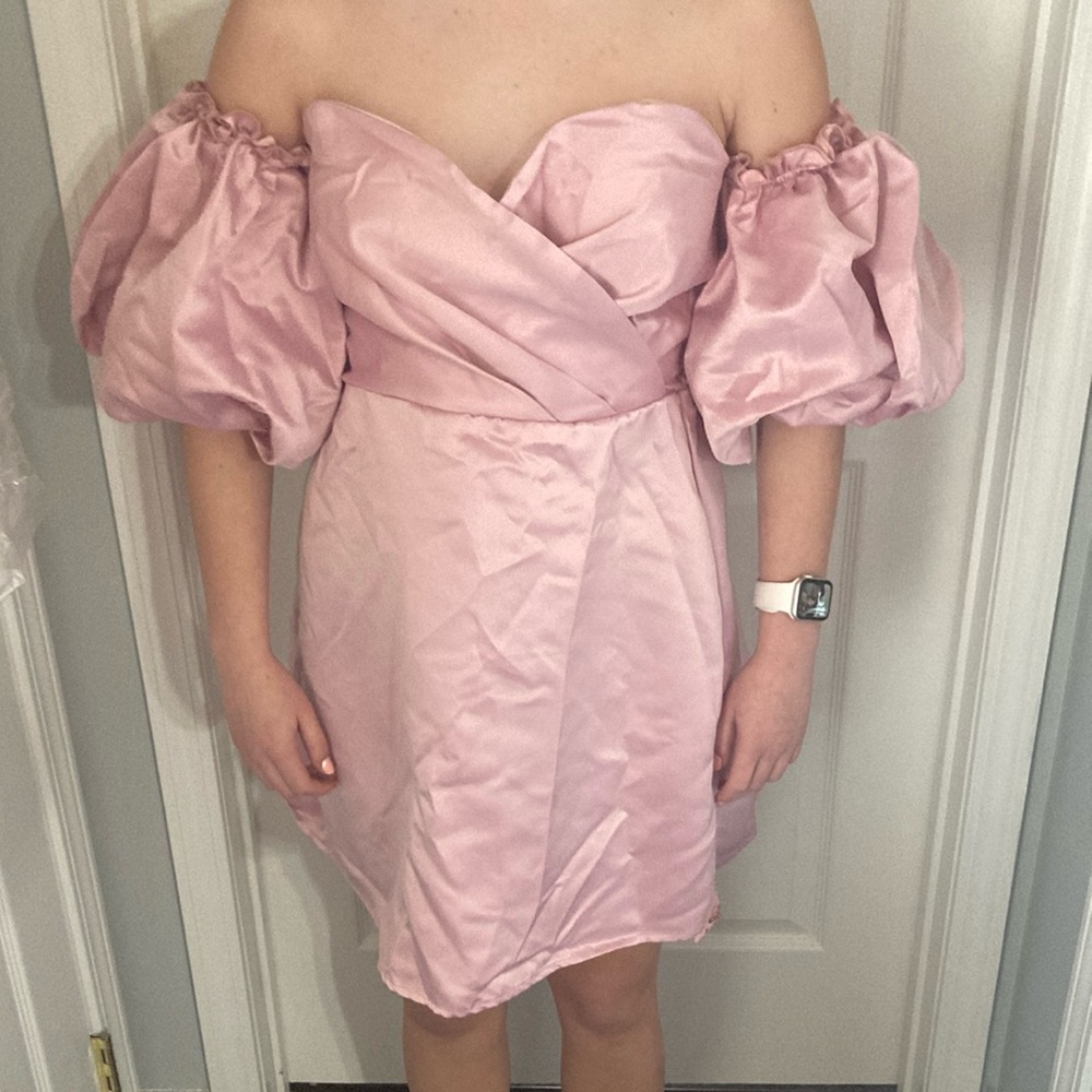 Elegant Pink Bubble sleeve Dress